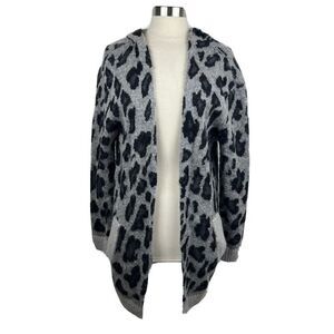The Kooples Cardigan M Womens Gray Black Animal Print Mohair Wool Pockets Hooded